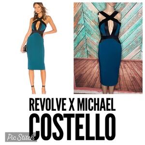 NWT Revolve X Michael Costello Elaine Midi Bodycon Dress In Teal